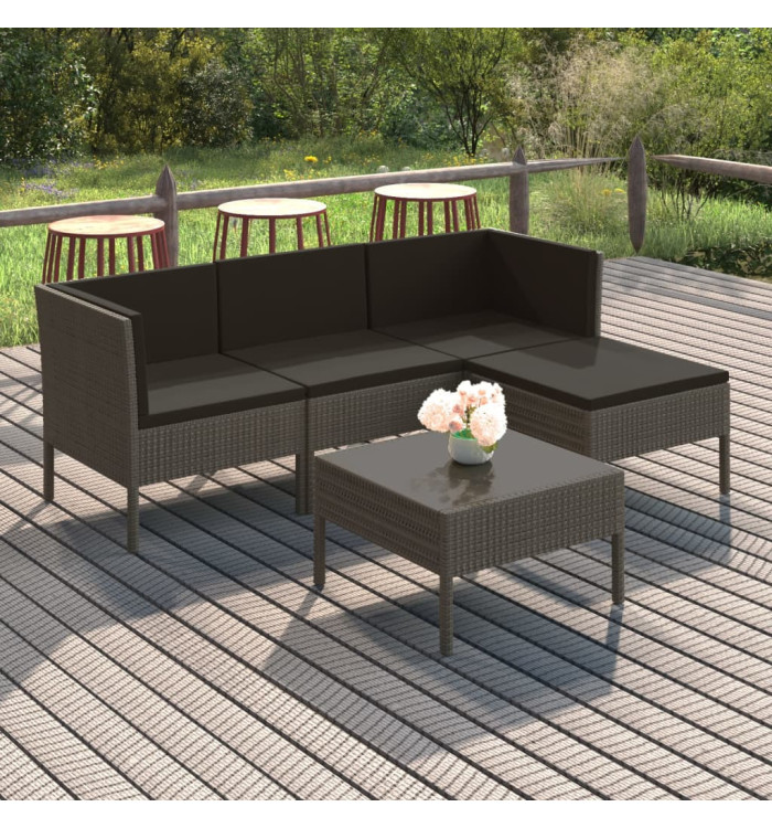 Salon de jardin 5 pcs avec coussins résine tressée gris | Mobilier & Déco
