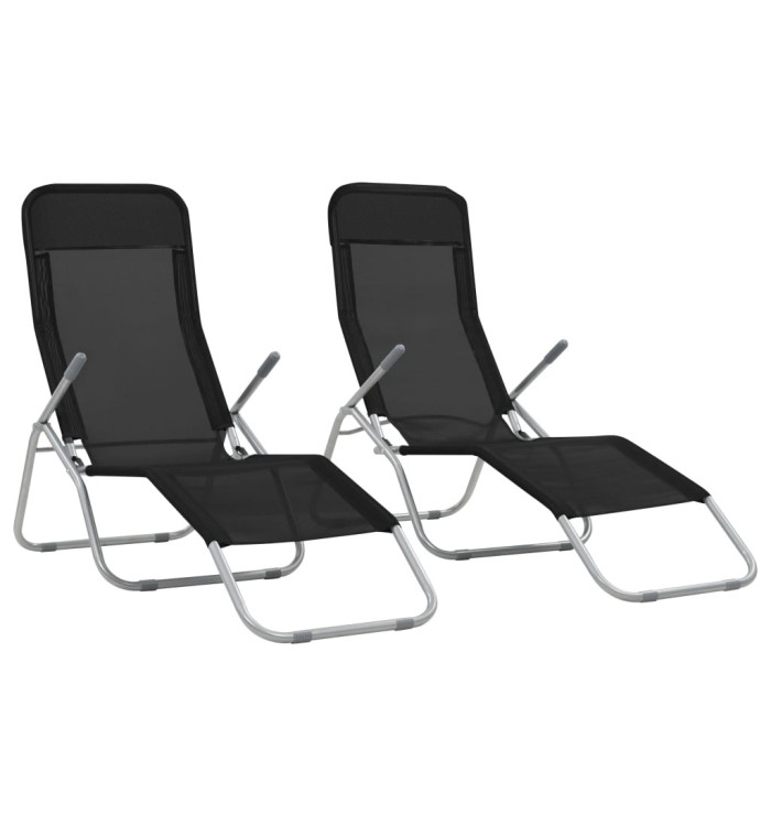Chaises longues pliables lot de 2 Textilène Noir | Mobilier & Déco