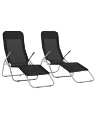 Chaises longues pliables lot de 2 Textilène Noir | Mobilier & Déco