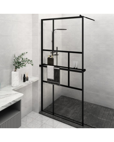 Paroi de douche avec étagère Noir 115x195cm Verre ESGetAluminium | Mobilier & Déco
