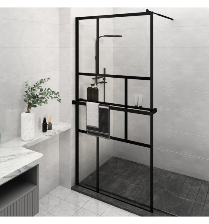 Paroi de douche avec étagère Noir 115x195cm Verre ESGetAluminium | Mobilier & Déco
