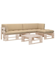 Salon de jardin palette 4pcs avec coussins Bois de pin imprégné | Mobilier & Déco