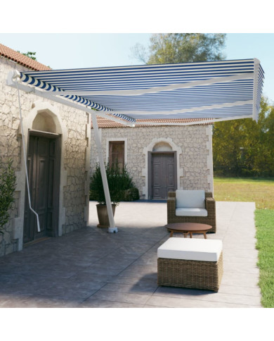 Auvent manuel rétractable sur pied 600x350 cm Bleu/Blanc | Mobilier & Déco