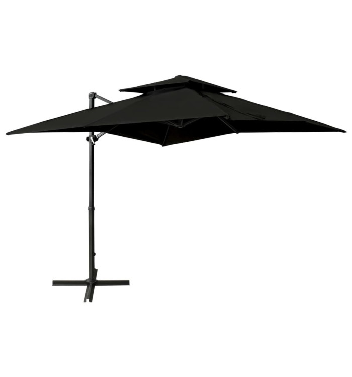Parasol de jardin en porte-à-faux à double toit 250x250 cm noir | Mobilier & Déco