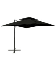 Parasol de jardin en porte-à-faux à double toit 250x250 cm noir | Mobilier & Déco
