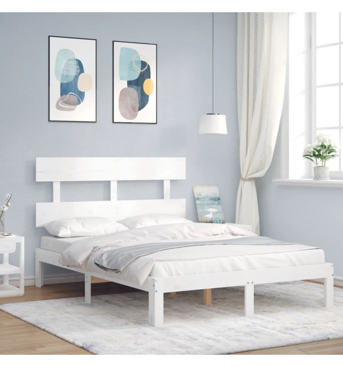 Cadre de lit sans matelas blanc 140x200 cm bois de pin massif | Mobilier & Déco