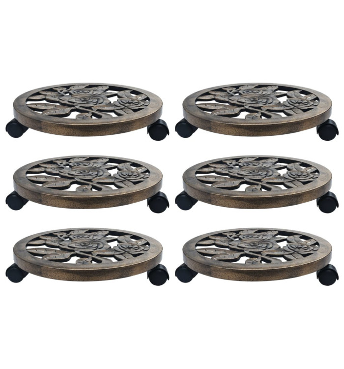 Chariots pour plantes 6 pcs Bronze 38 cm Plastique | Mobilier & Déco