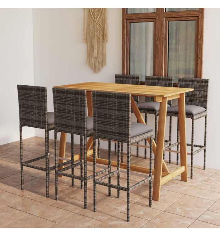 Ensemble de bar de jardin 7 pcs avec coussins Gris | Mobilier & Déco