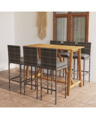 Ensemble de bar de jardin 7 pcs avec coussins Gris | Mobilier & Déco