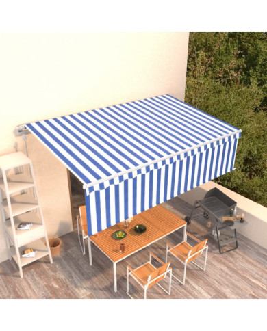 Auvent rétractable automatique avec store 5x3 m Bleu et blanc | Mobilier & Déco