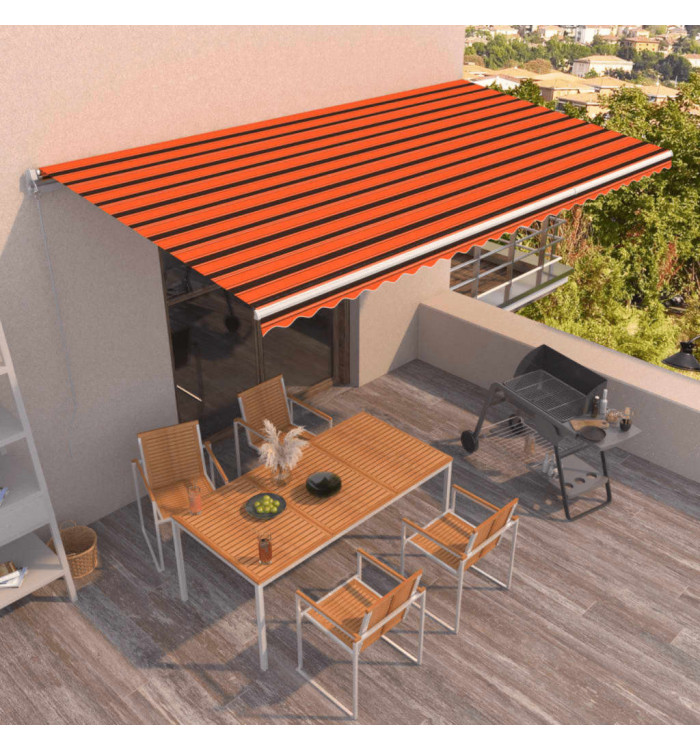 Auvent manuel rétractable 600x350 cm Orange et marron | Mobilier & Déco