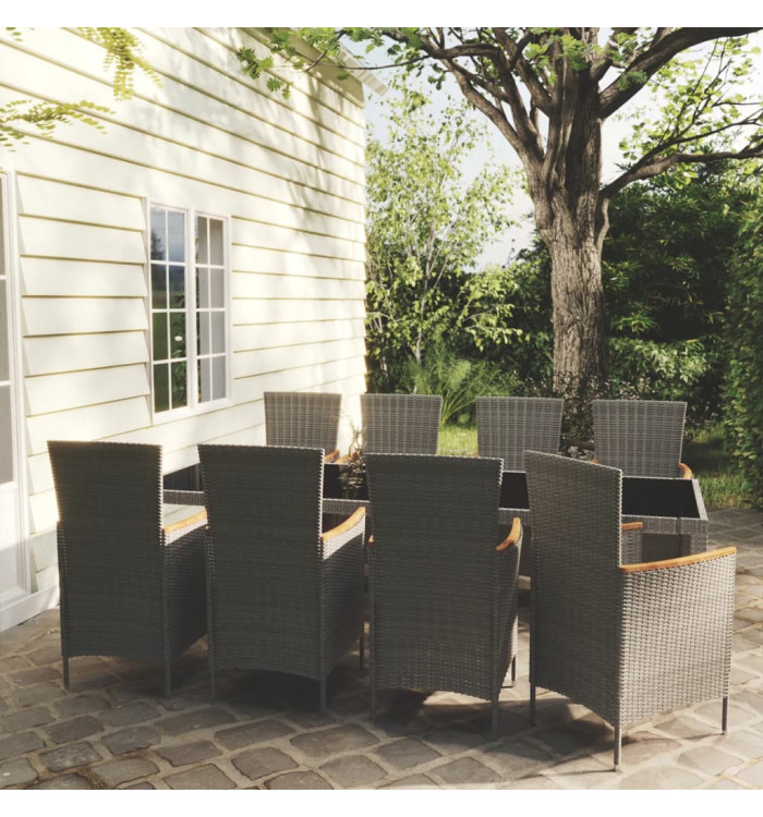 Ensemble à manger d'extérieur 9pcs coussins Résine tressée Gris | Mobilier & Déco
