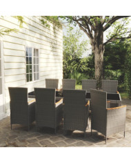 Ensemble à manger d'extérieur 9pcs coussins Résine tressée Gris | Mobilier & Déco