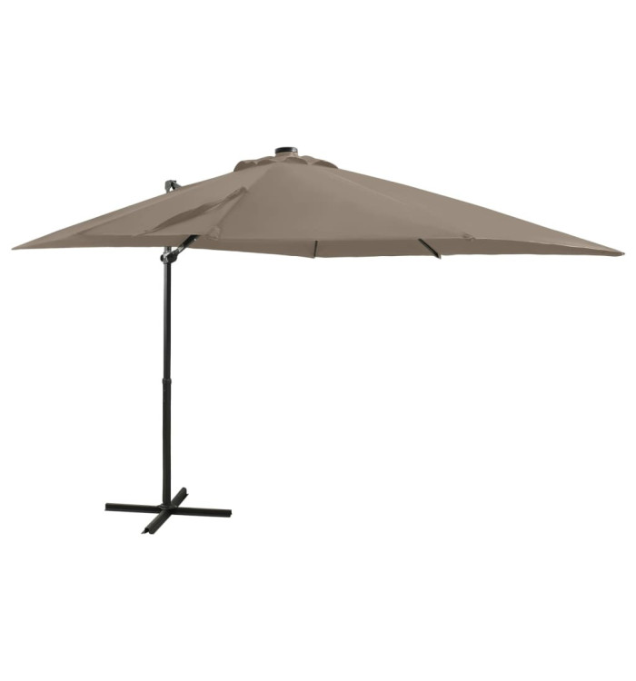 Parasol de jardin en porte-à-faux et mât et lumières LED taupe | Mobilier & Déco