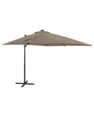 Parasol de jardin en porte-à-faux et mât et lumières LED taupe | Mobilier & Déco