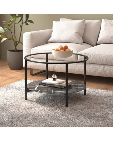 Table à thé Noir et marbre noir 70 cm Verre trempé | Mobilier & Déco