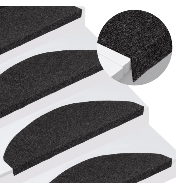 Tapis d'escalier autocollants 15 pcs 65x22,5x3,5 cm Noir | Mobilier & Déco