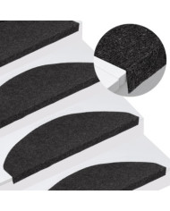 Tapis d'escalier autocollants 15 pcs 65x22,5x3,5 cm Noir | Mobilier & Déco