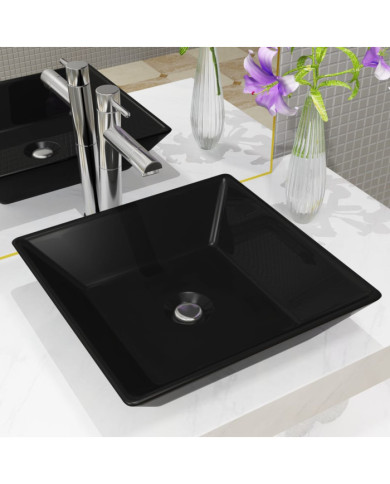 Lavabo Céramique carré Noir 41,5 x 41,5 x 12 cm | Mobilier & Déco