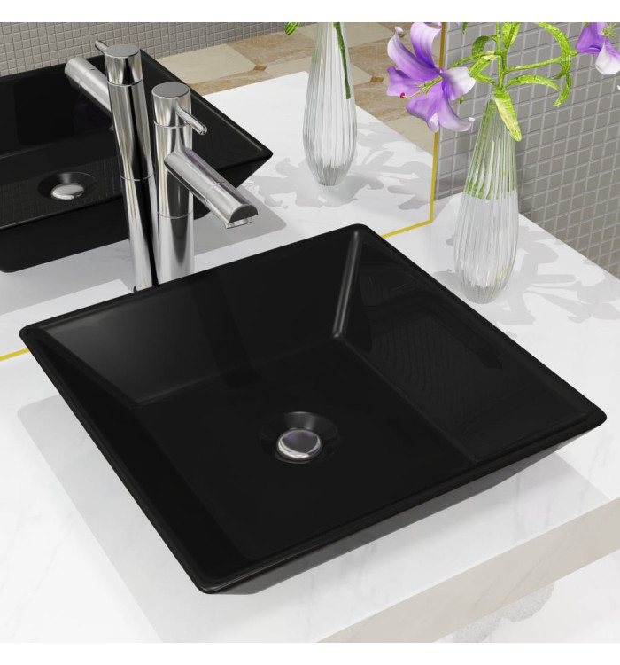 Lavabo Céramique carré Noir 41,5 x 41,5 x 12 cm | Mobilier & Déco