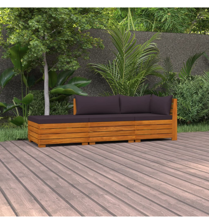 Salon de jardin 3 pcs avec coussins Bois d'acacia massif | Mobilier & Déco