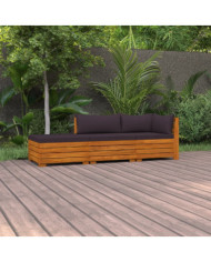 Salon de jardin 3 pcs avec coussins Bois d'acacia massif | Mobilier & Déco