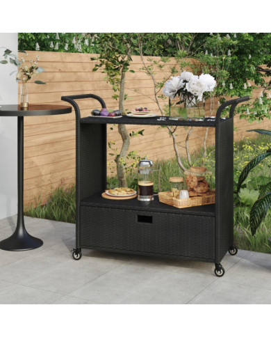 Chariot de bar avec tiroir Noir 100x45x97 cm Résine tressée | Mobilier & Déco