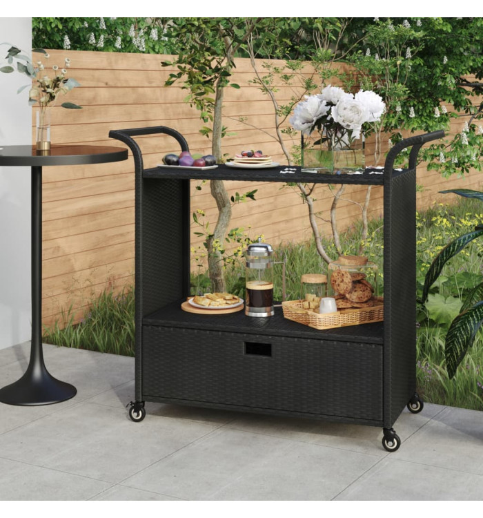 Chariot de bar avec tiroir Noir 100x45x97 cm Résine tressée | Mobilier & Déco