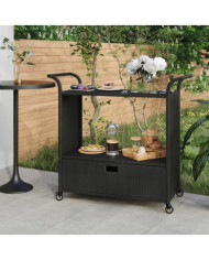 Chariot de bar avec tiroir Noir 100x45x97 cm Résine tressée | Mobilier & Déco