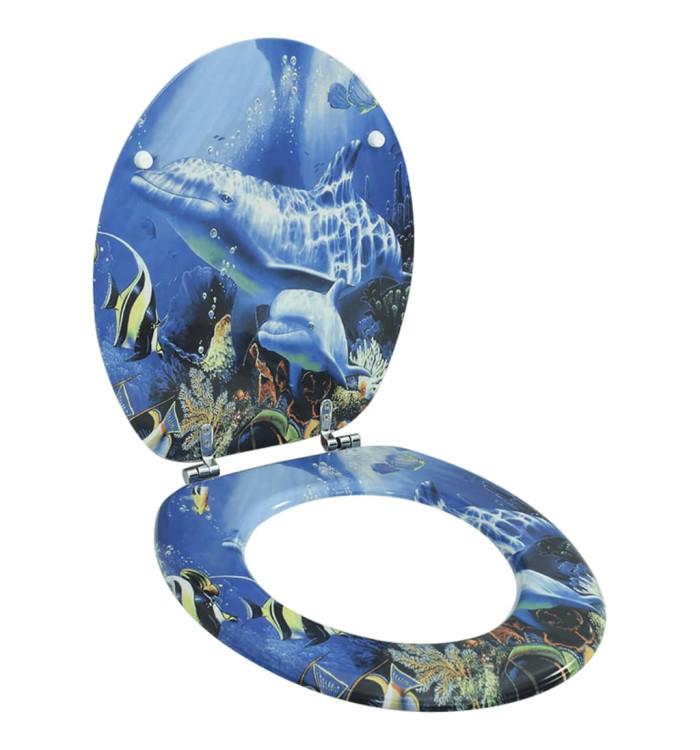 Siège de toilette avec Couvercle MDF Dauphins | Mobilier & Déco