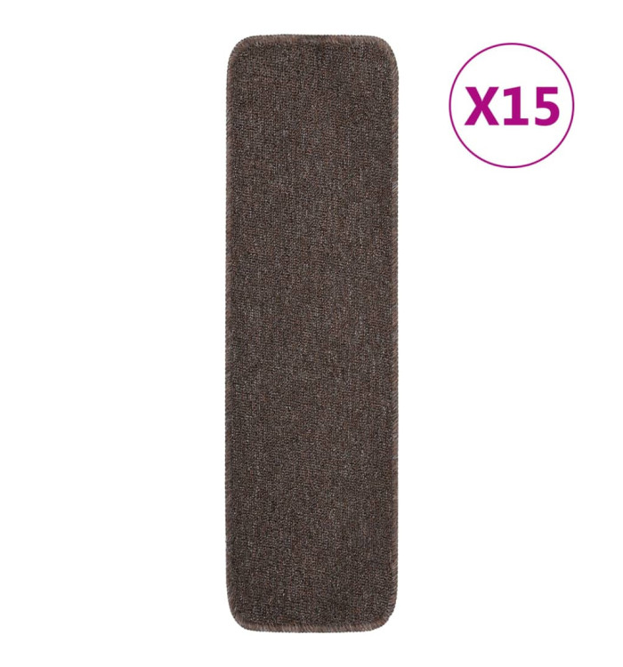 Tapis escalier antidérapants 15pcs 75x20cm Marron Rectangulaire | Mobilier & Déco
