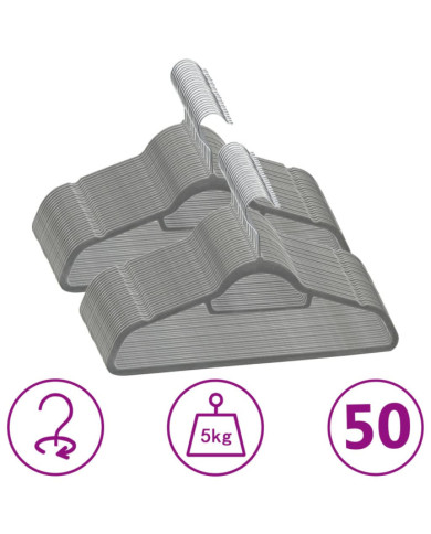 Cintres antidérapants 50 pcs Gris Velours | Mobilier & Déco