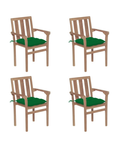 Chaises de jardin empilables avec coussins lot de 4 Teck solide | Mobilier & Déco