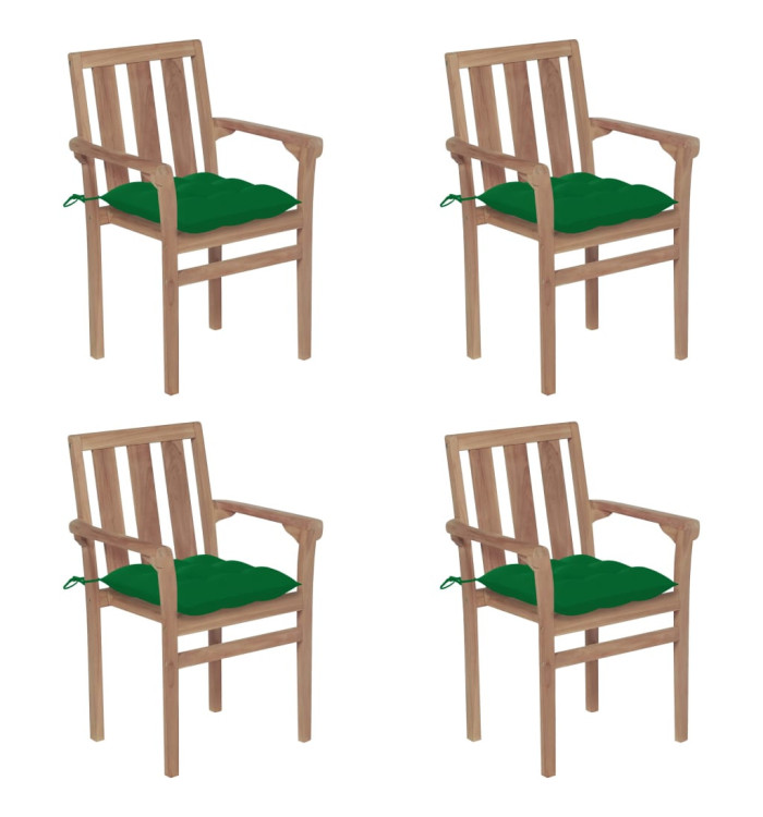 Chaises de jardin empilables avec coussins lot de 4 Teck solide | Mobilier & Déco