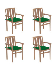 Chaises de jardin empilables avec coussins lot de 4 Teck solide | Mobilier & Déco