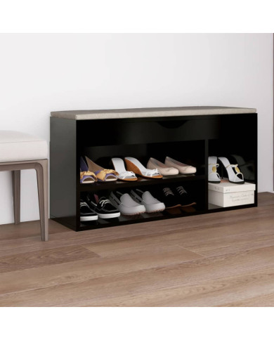 Banc à chaussures et coussin Noir 104x30x49cm Bois d'ingénierie | Mobilier & Déco