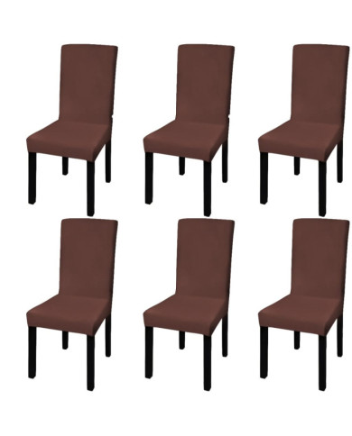 Housse de chaise droite extensible 6 pcs marron | Mobilier & Déco