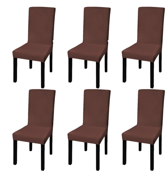 Housse de chaise droite extensible 6 pcs marron | Mobilier & Déco