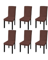 Housse de chaise droite extensible 6 pcs marron | Mobilier & Déco