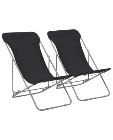 Chaises de plage pliables lot de 2 Acier et tissu oxford Noir | Mobilier & Déco