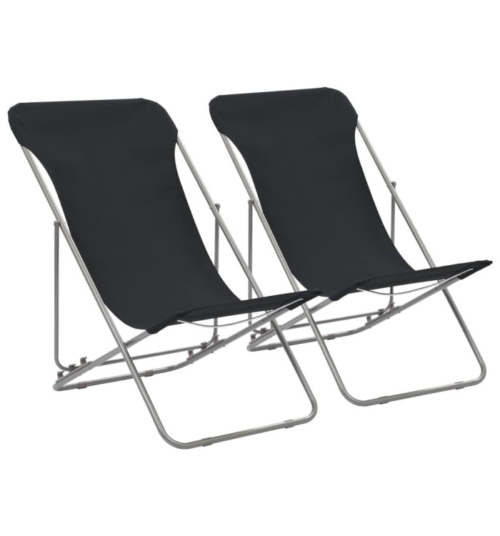Chaises de plage pliables lot de 2 Acier et tissu oxford Noir | Mobilier & Déco