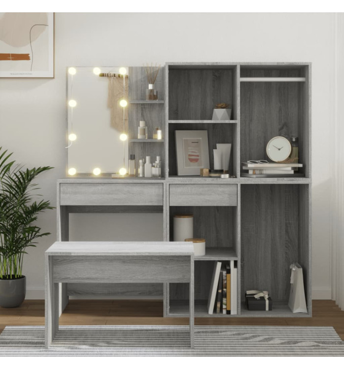 Ensemble de coiffeuse avec LED Sonoma gris Bois d'ingénierie | Mobilier & Déco