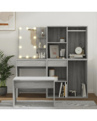Ensemble de coiffeuse avec LED Sonoma gris Bois d'ingénierie | Mobilier & Déco