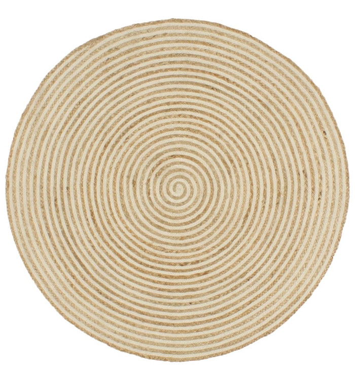 Tapis fait à la main Jute avec design de spirale Blanc 120 cm | Mobilier & Déco