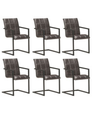 Chaises à manger cantilever lot de 6 gris cuir véritable | Mobilier & Déco