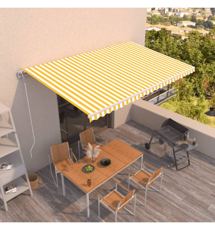 Auvent rétractable automatique 500x350 cm Jaune et blanc | Mobilier & Déco