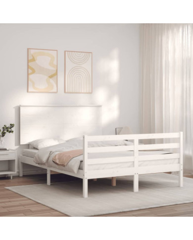 Cadre de lit sans matelas blanc 140x200 cm bois massif | Mobilier & Déco