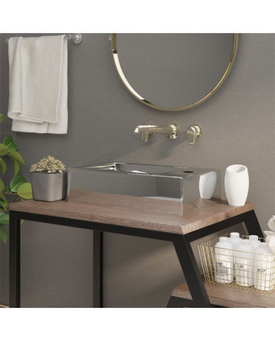 Lavabo avec trop-plein 49 x 25 x 15 cm Céramique Argenté | Mobilier & Déco