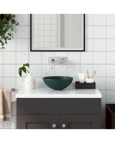 Lavabo de salle de bain Céramique Vert foncé Rond | Mobilier & Déco