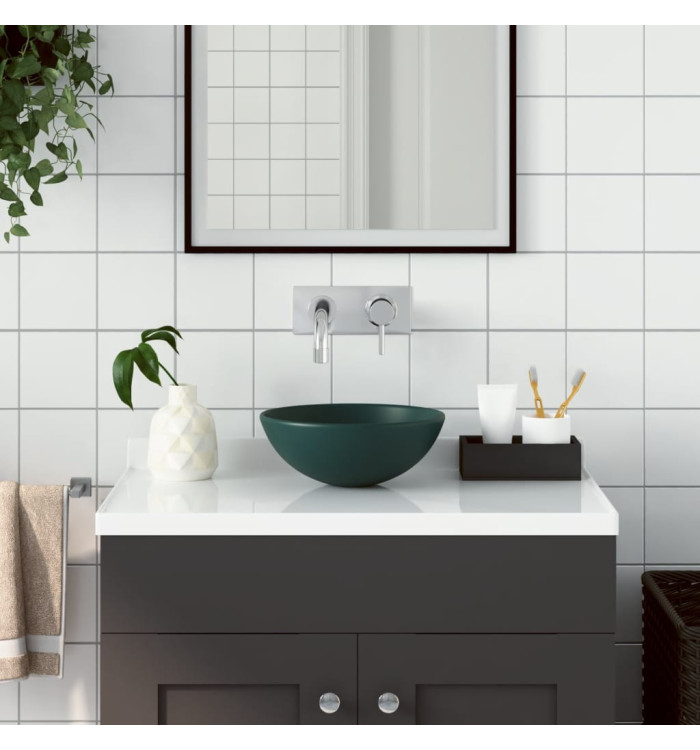Lavabo de salle de bain Céramique Vert foncé Rond | Mobilier & Déco